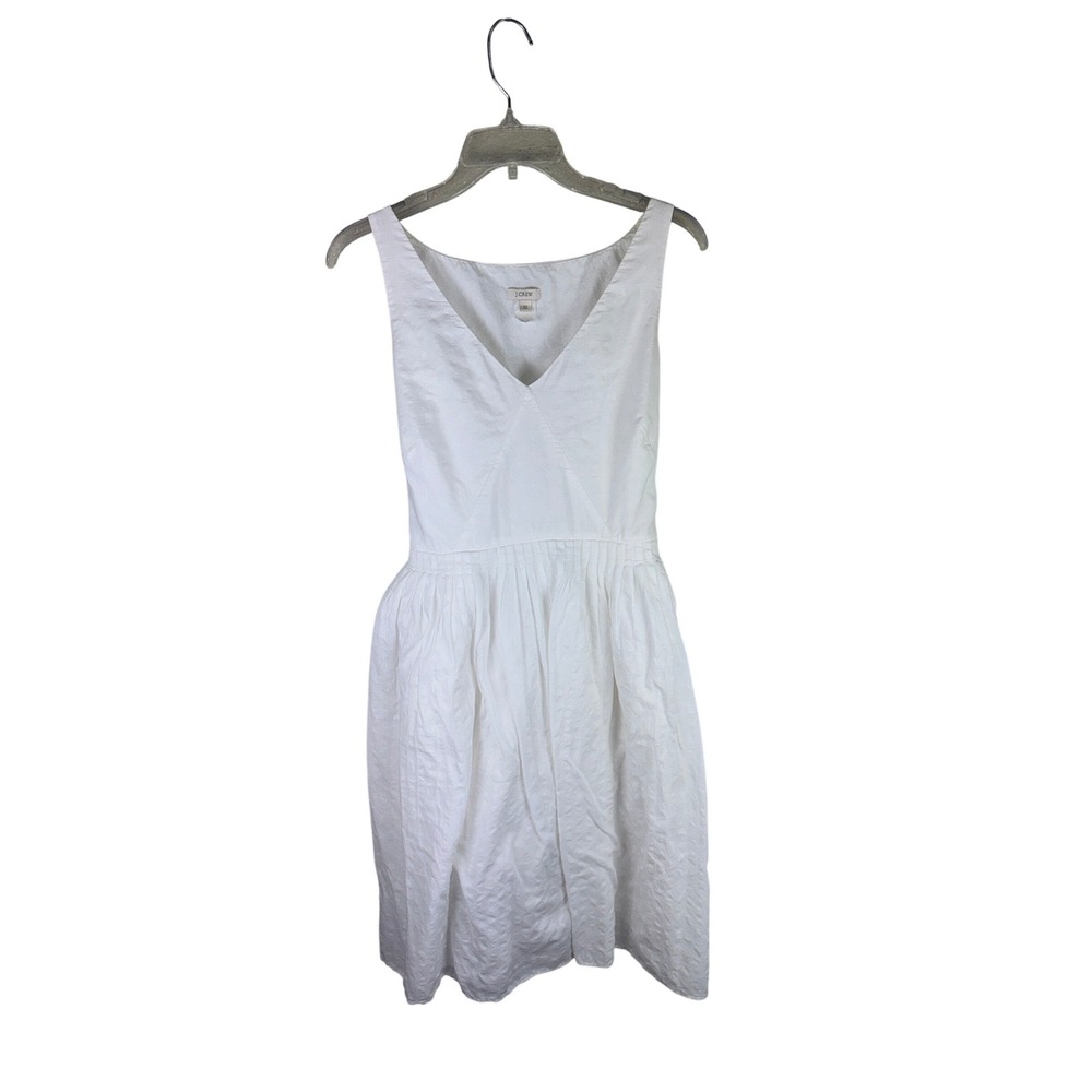 J.Crew Womens White Cotton V-Neck Fit Flare Sleeveless Tie Back Dress Size 12